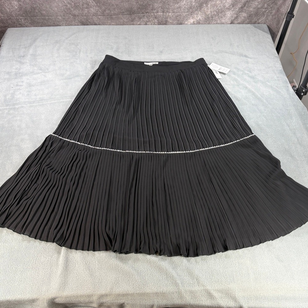 WD-NY Black Pleated Midi Skirt XL NWT Rhinestone Trim Tiered Chiffon 81919